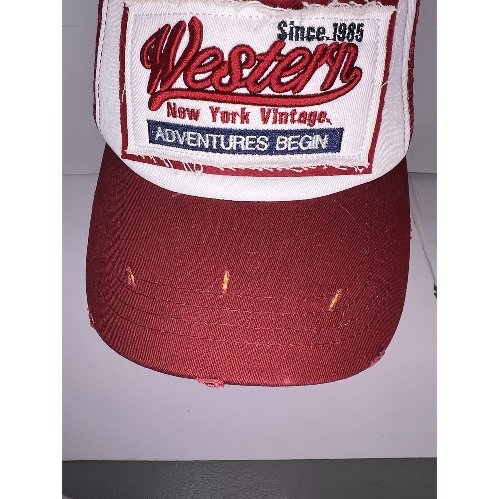 Western New York Vintage Maroon/White Trucker Hat Cap Distressed Snapback - Picture 2 of 16